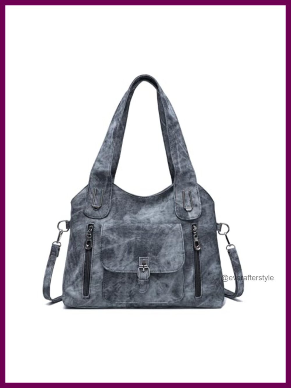Vintage Faux Leather Crossbody Shoulder Bag Studded Slouchy Tote Purse